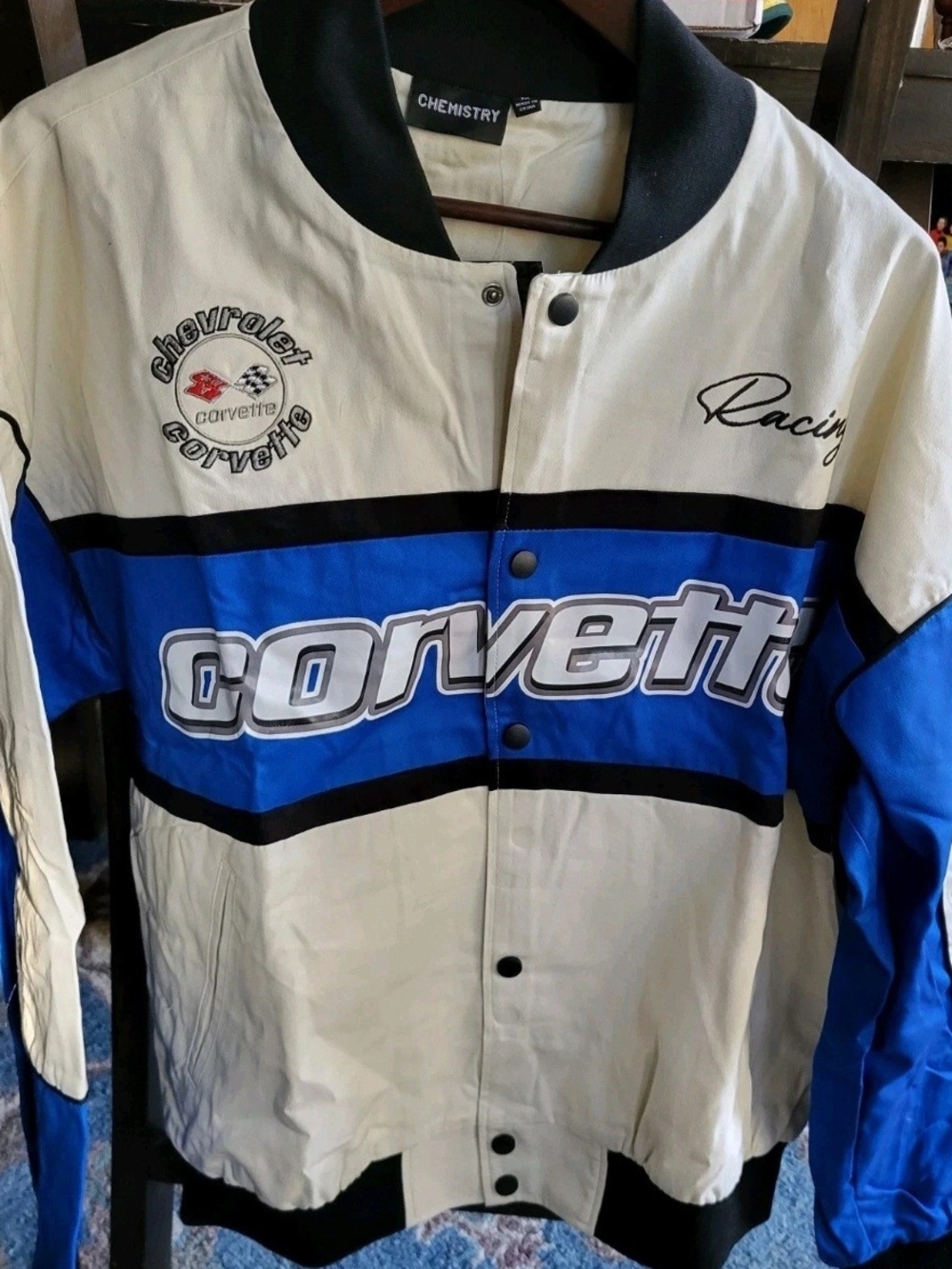 *NEW*Chemistry Corvette Racing Varsity Jacket White Blue Black Men's Size Medium